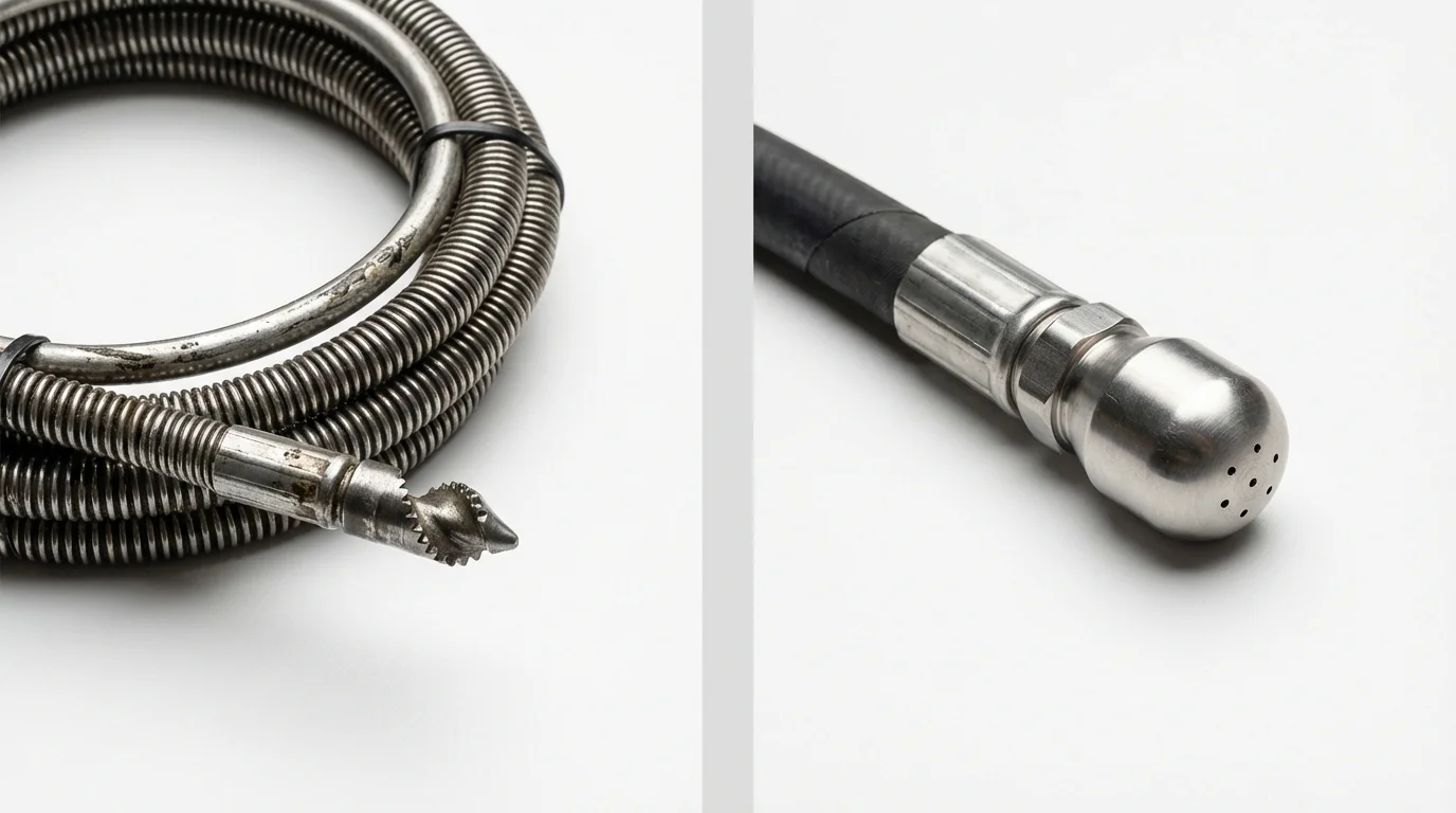 Drain snake cable and hydro jetting nozzle used for drain cleaning in Brownsville, TX