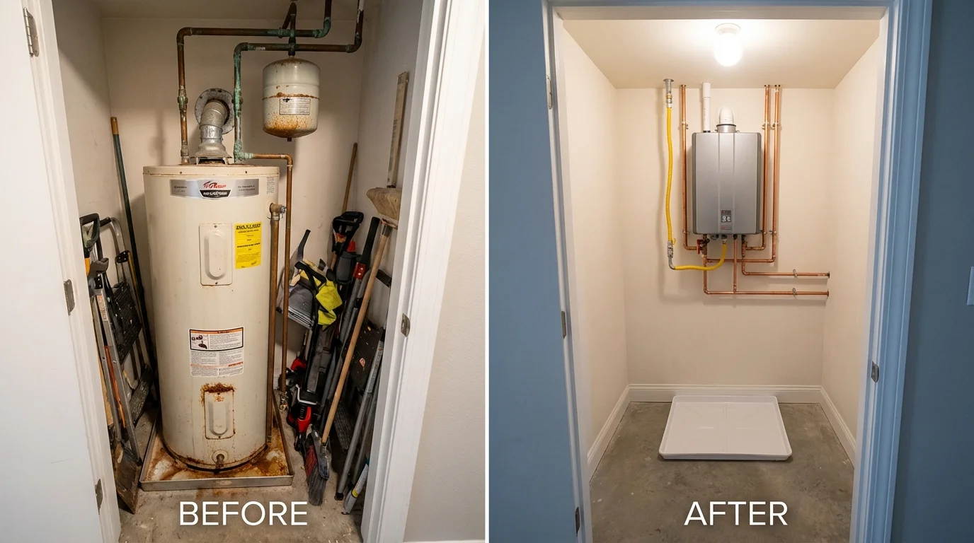 Tank water heater versus wall-mounted tankless unit comparison for Brownsville, TX homeowners